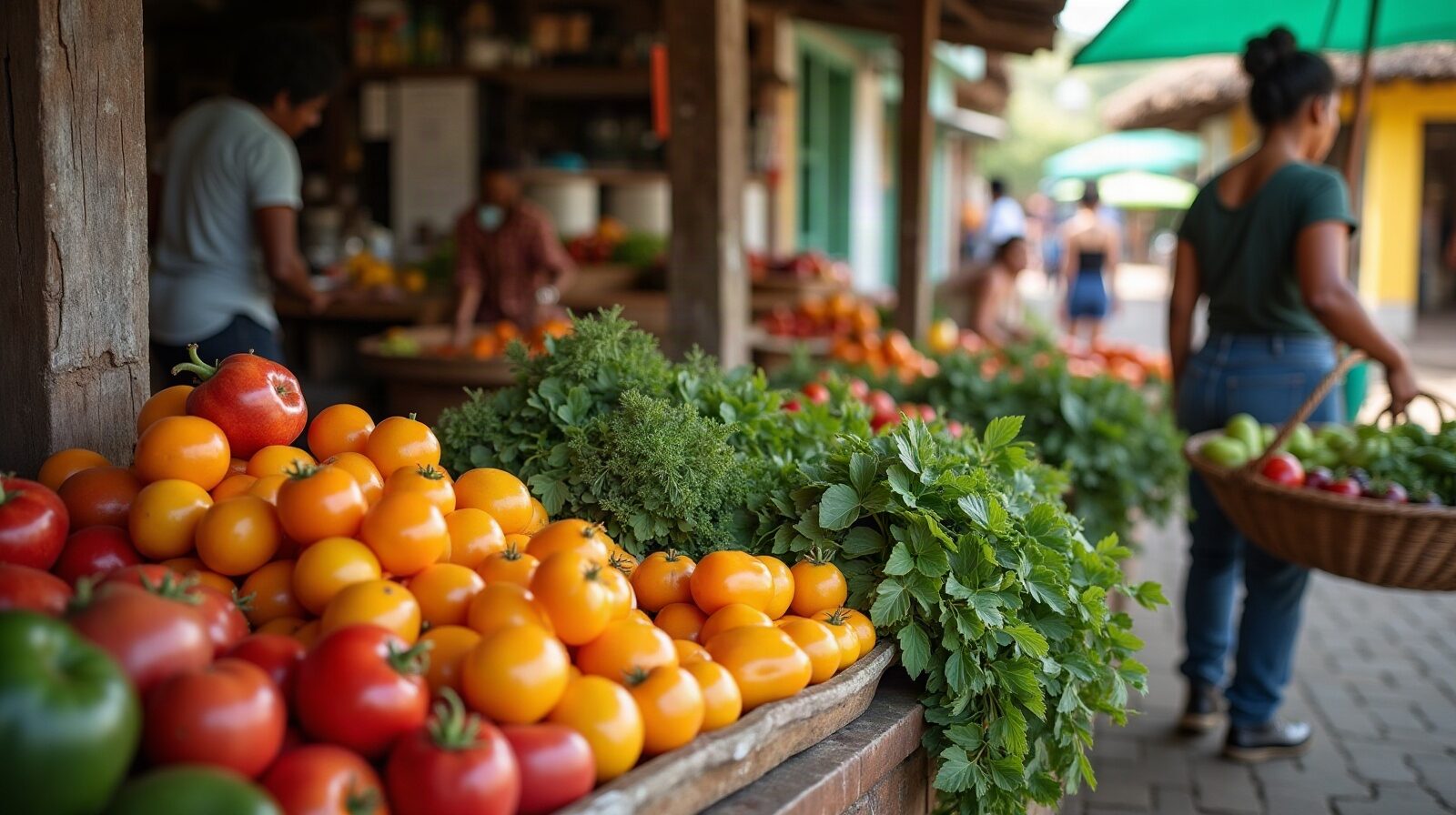 Étal de légumes pays sur un marché matinal