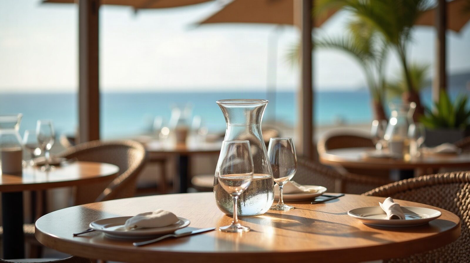 Carafe d'eau et addition posées sur une table en fin de repas